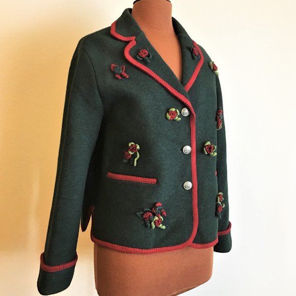 BCBG Deep Green Jacket with Red Trim | VINTAGE - Picture 4 of 12